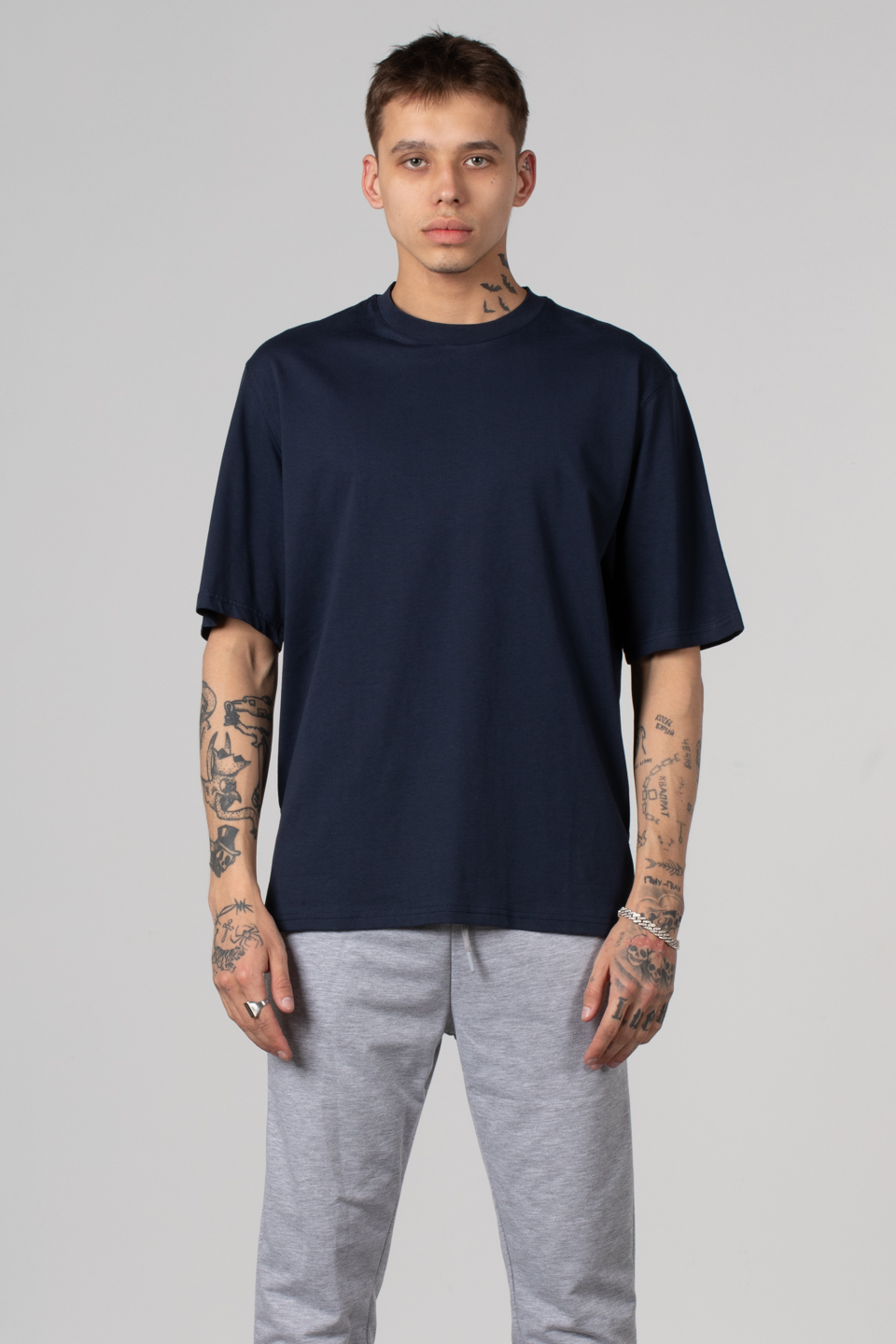 Ribana yaka oversize t-shırt-2644 İndigo
