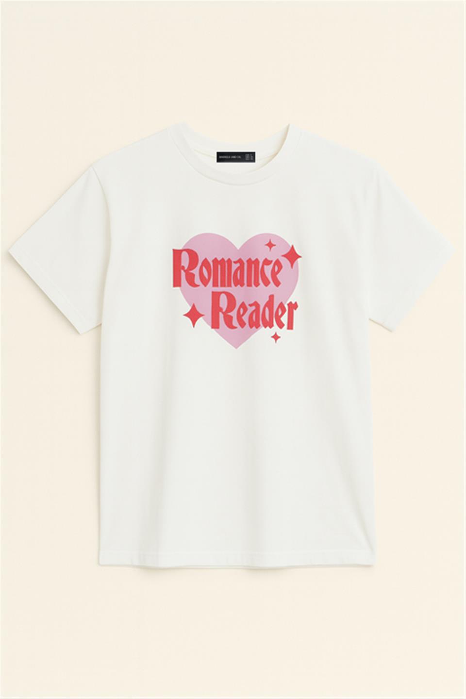 Romance reader baskılı t-shirt-5239 Ekru