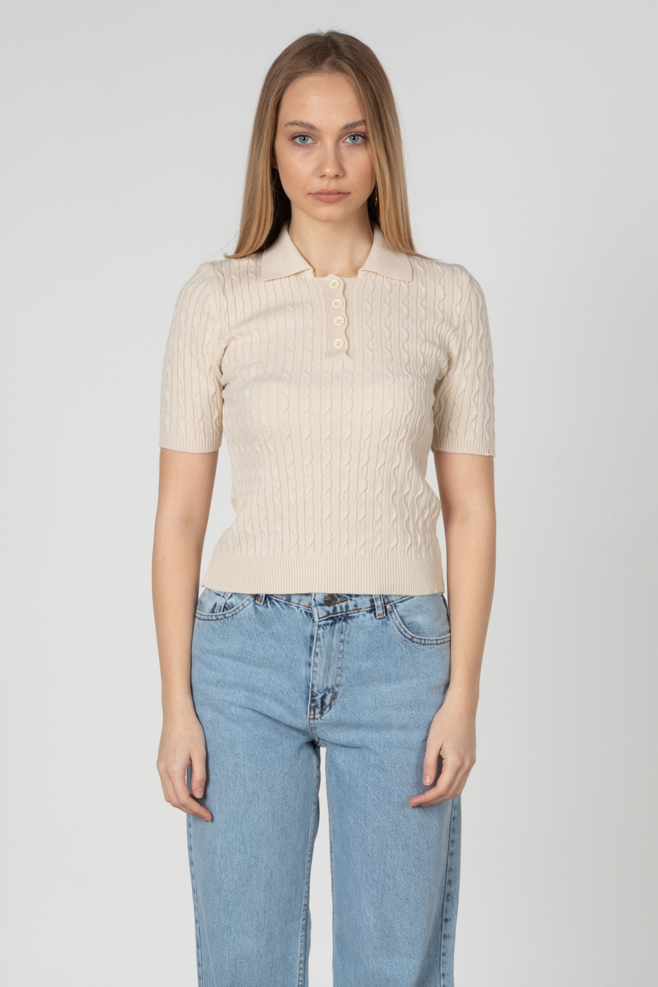 Saç örgülü triko body-3055 Taş