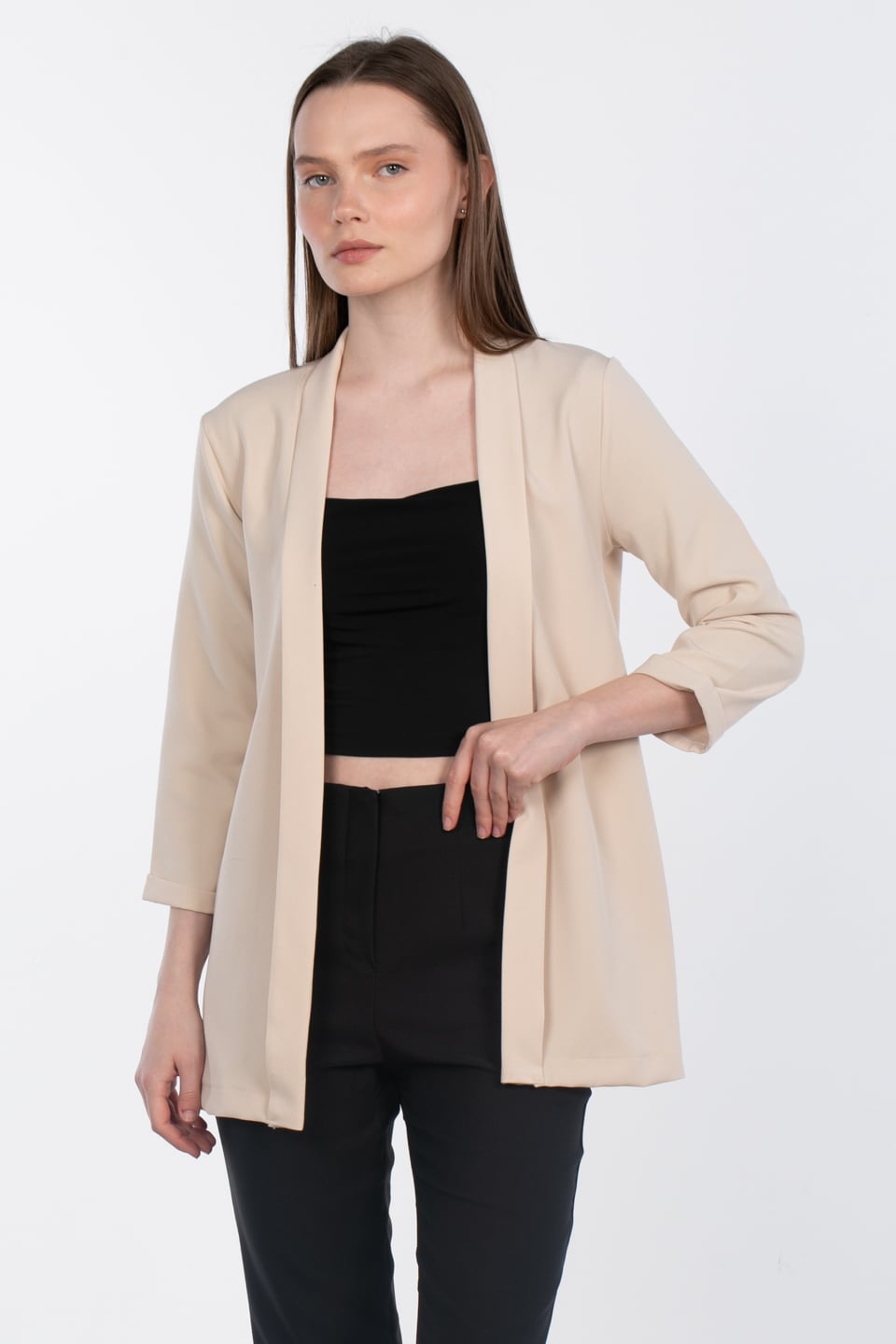 Şal yaka double kol ceket-5353 Taş