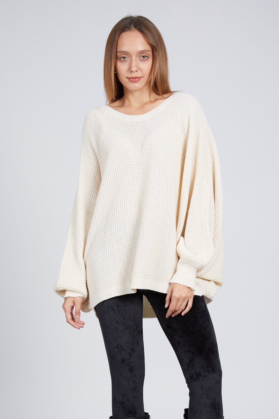 Salaş bisiklet yaka kazak-9127 Ekru