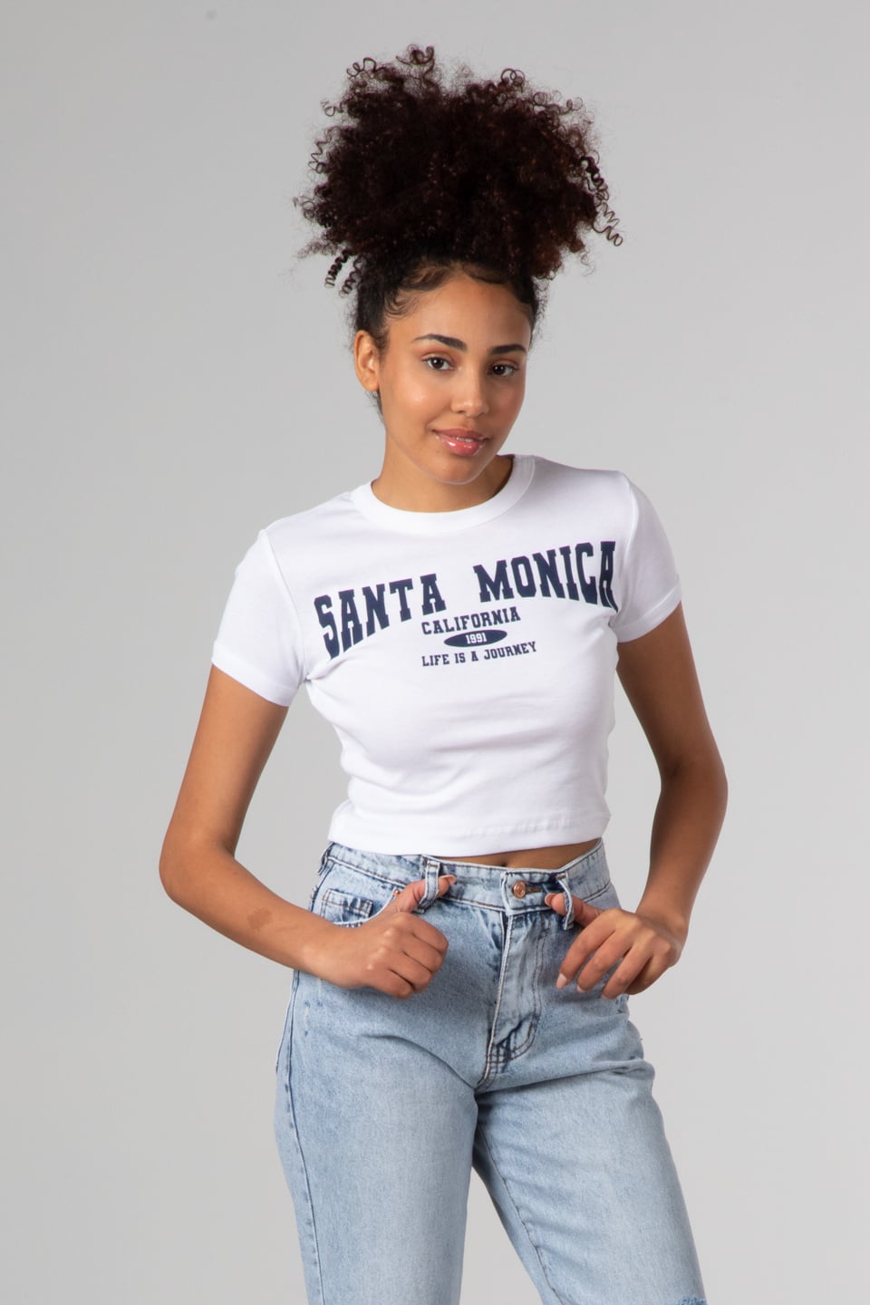 Santa monica baskılı crop-4102 Beyaz