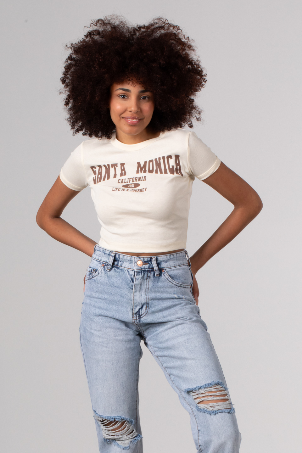Santa monica baskılı crop-4102 Taş