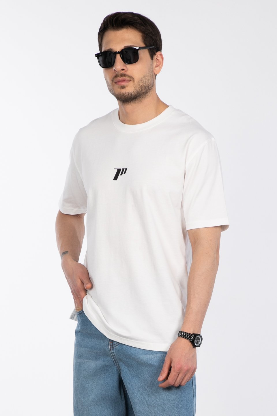 Sayı baskılı t-shirt-2927 Ekru