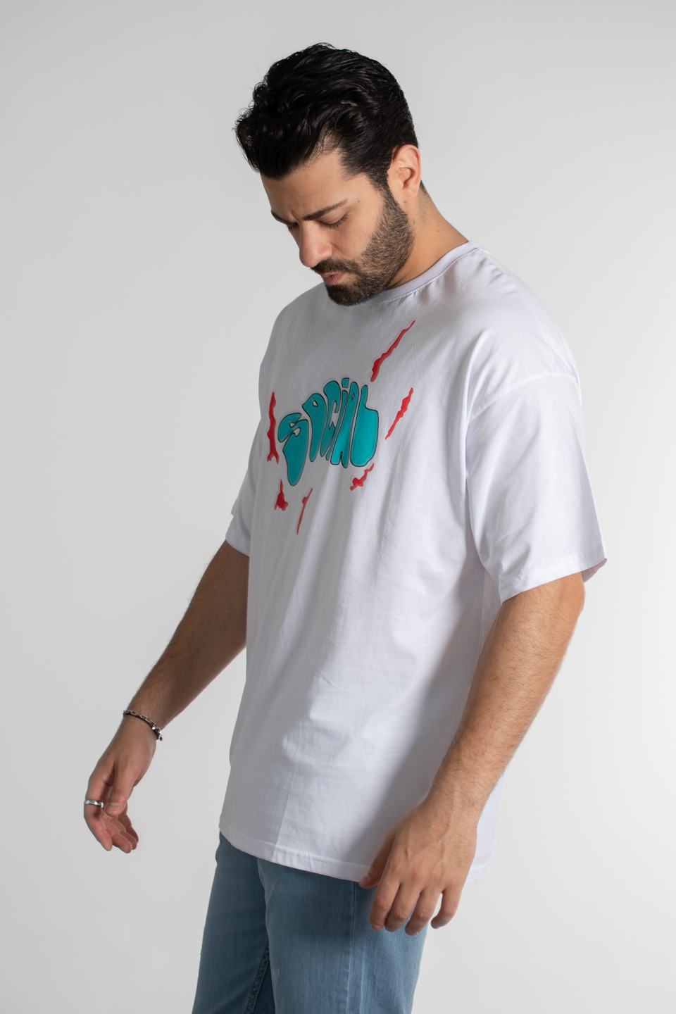 Social baskılı t-shirt-4003 Beyaz