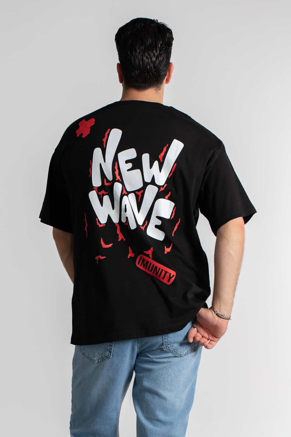 Social baskılı t-shirt-4003 Siyah