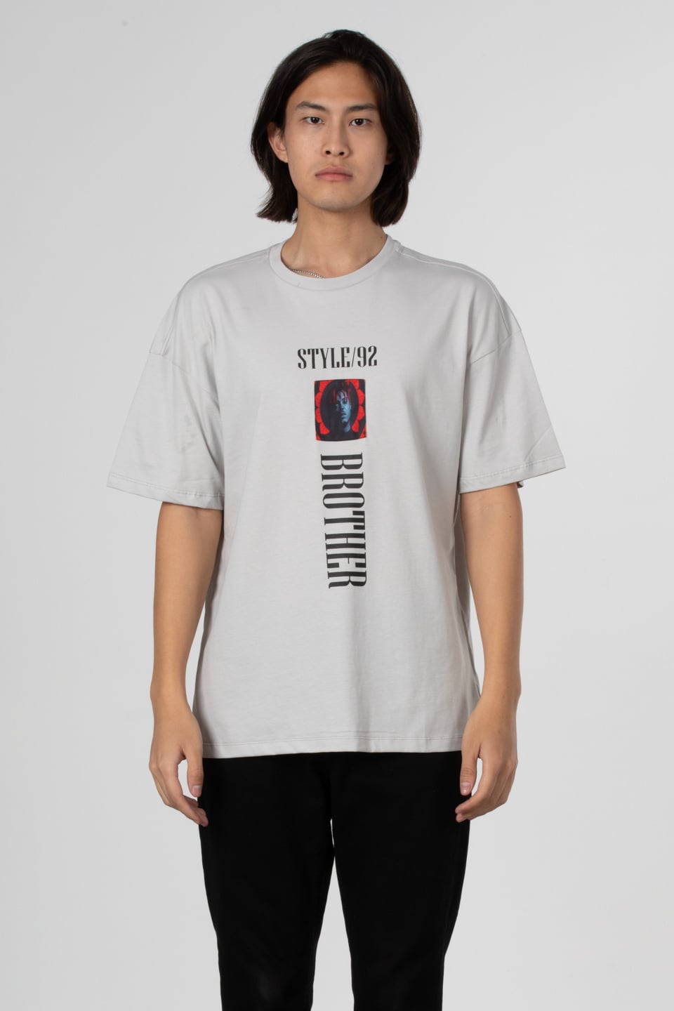 Stlye baskılı oversize t-shirt-1031 Boyalı Gri