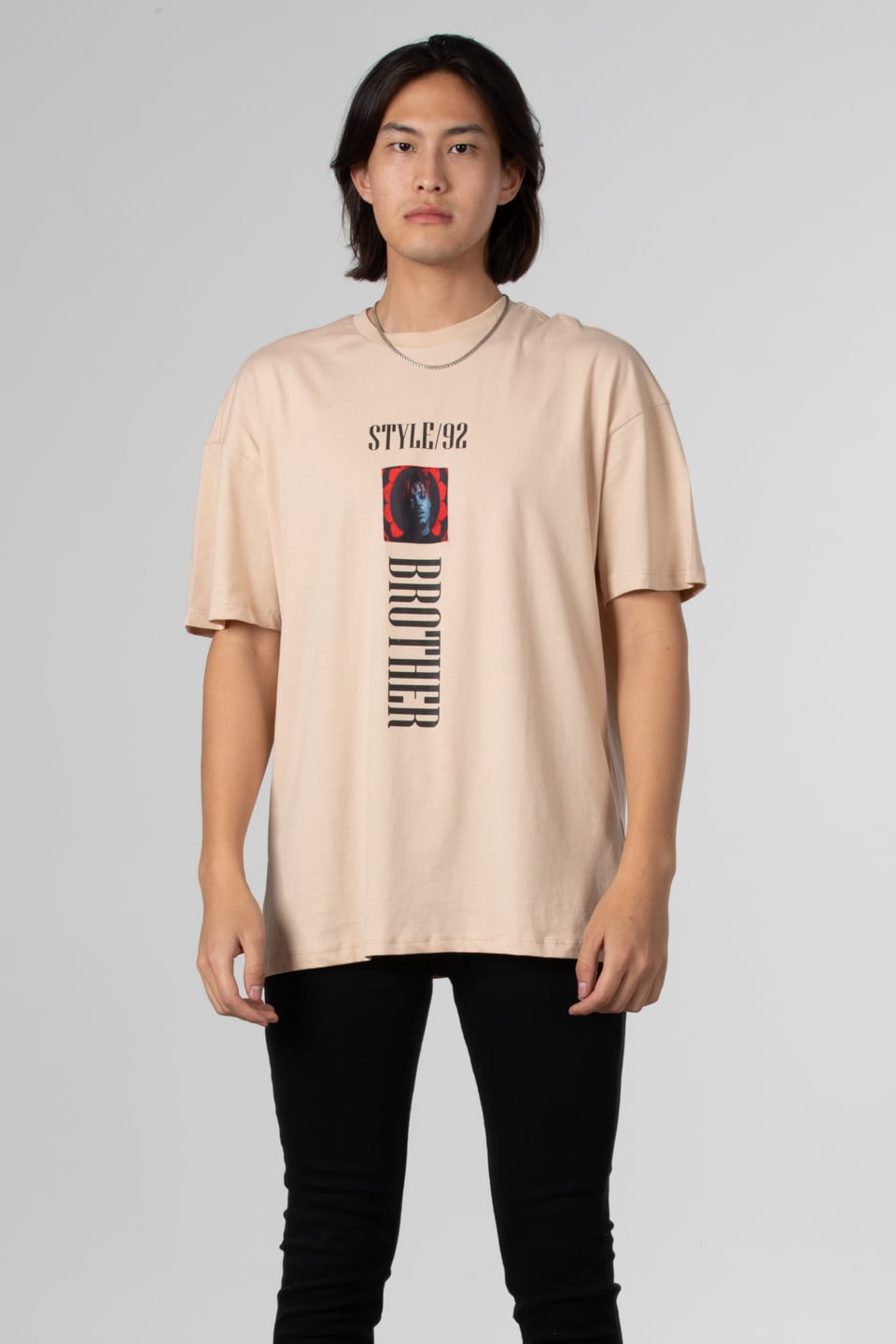 Stlye baskılı oversize t-shirt-1031 Taş
