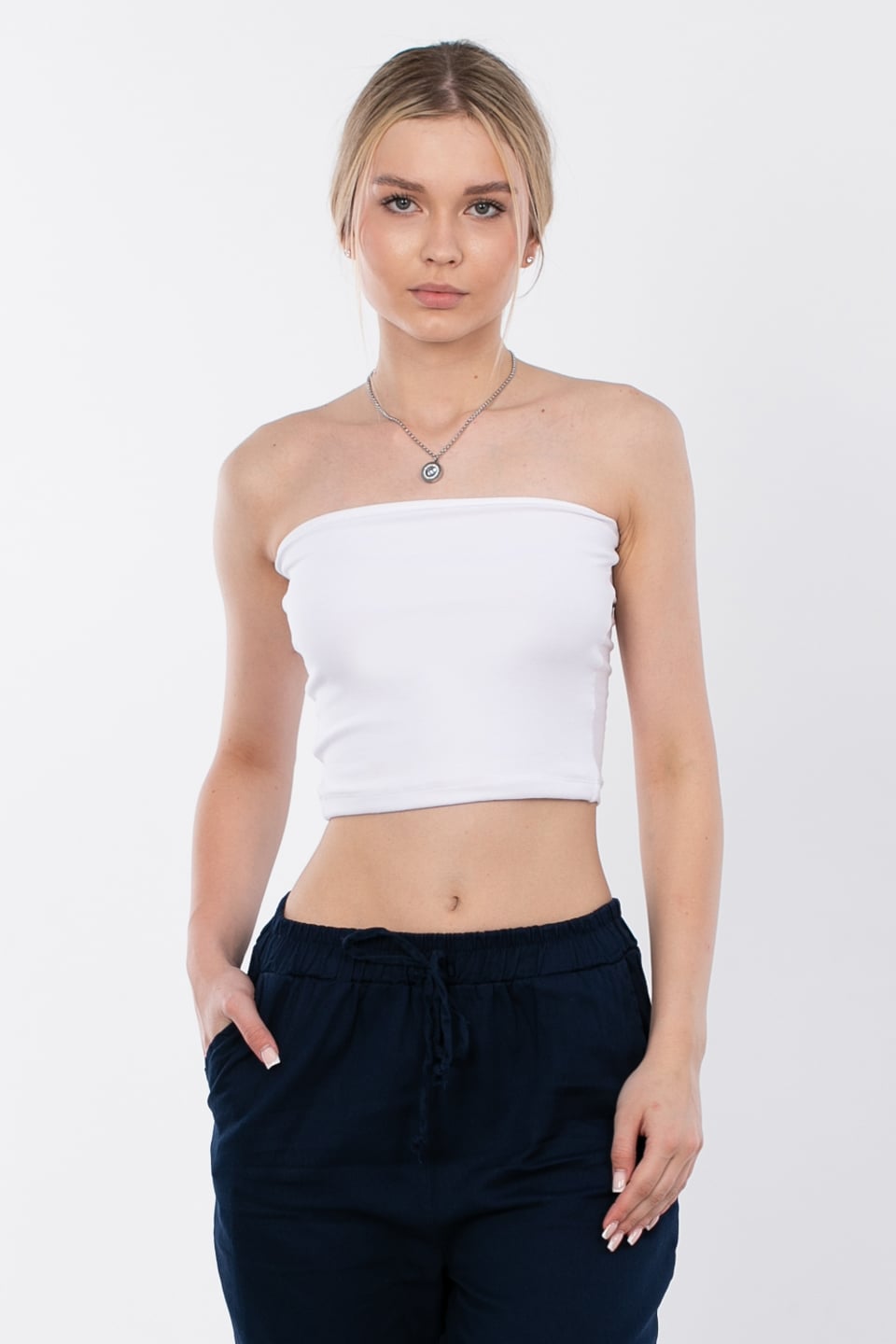 Straplez crop body-3846 Beyaz