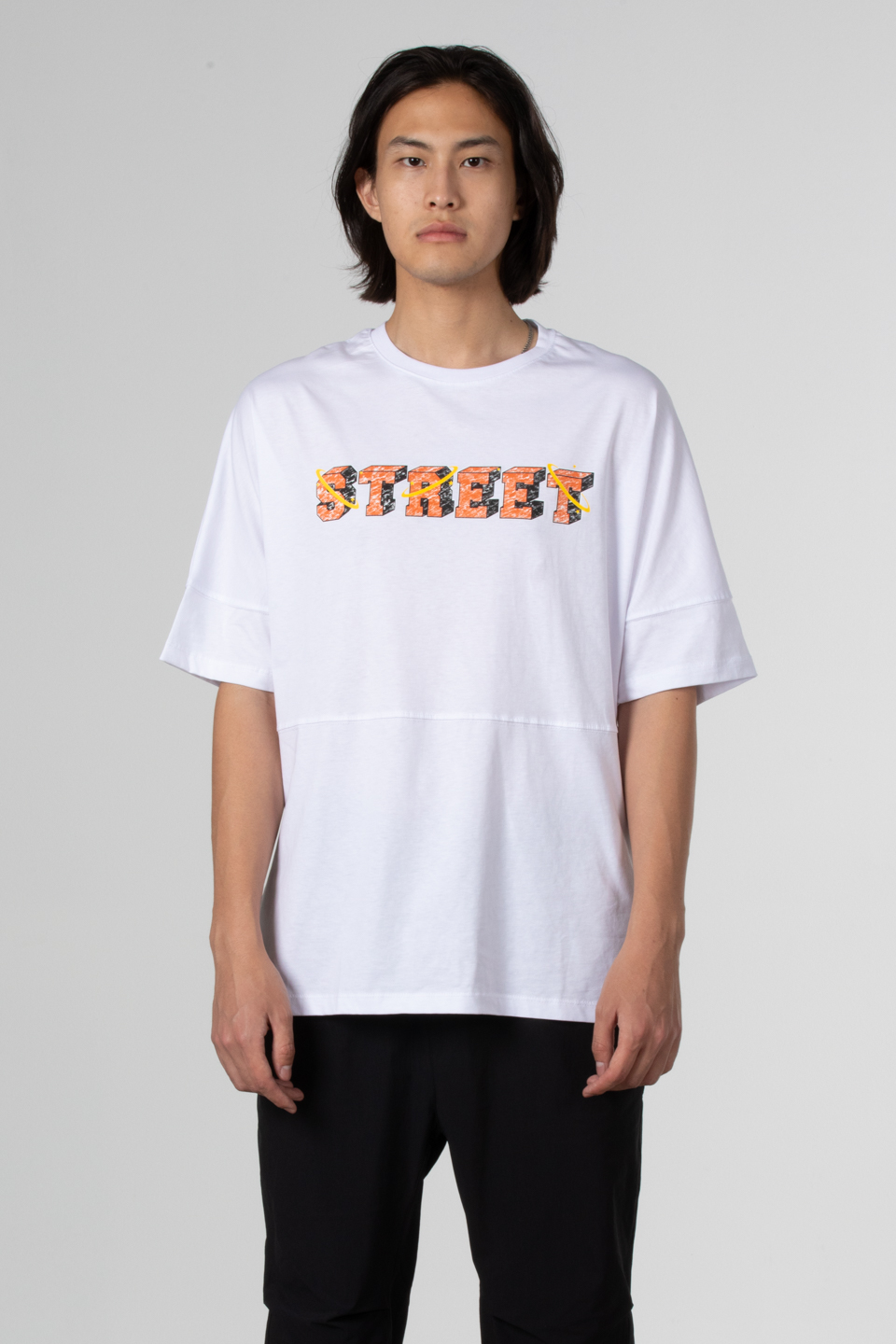 Street ön arka yazı baskılı t-shirt-1007 Beyaz