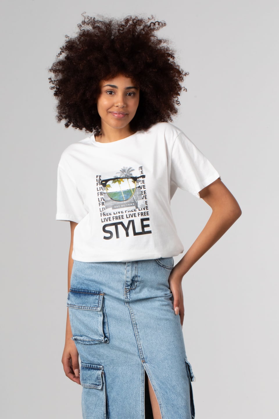 Style yazı baskılı t-shirt-190 Beyaz