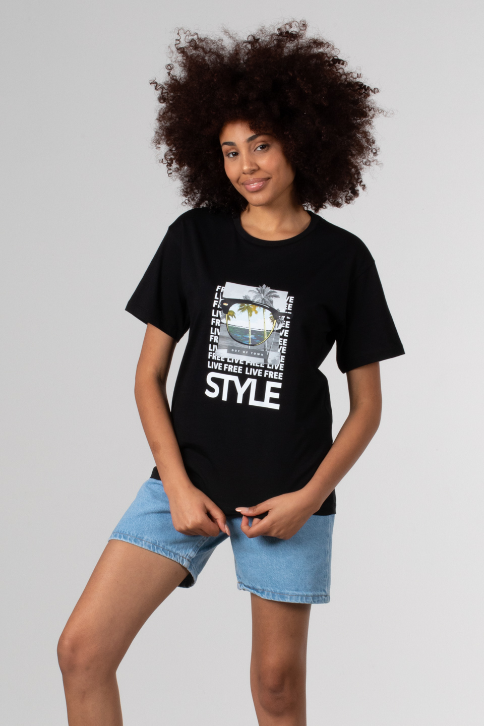 Style yazı baskılı t-shirt-190 Siyah