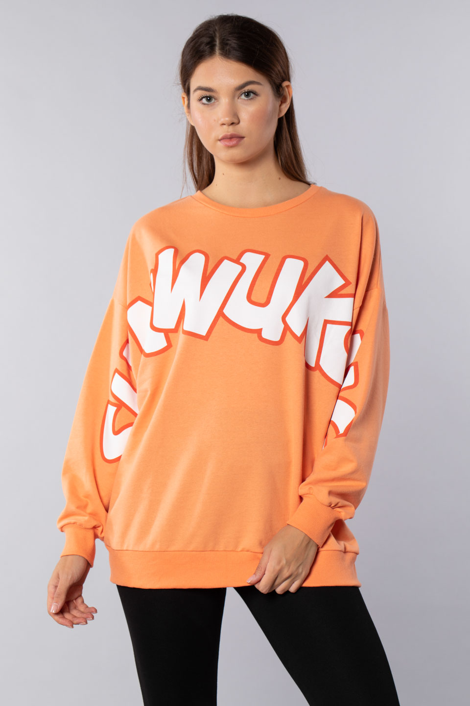 Sunwukong yazı baskılı sweatshirt-9657 Kavun