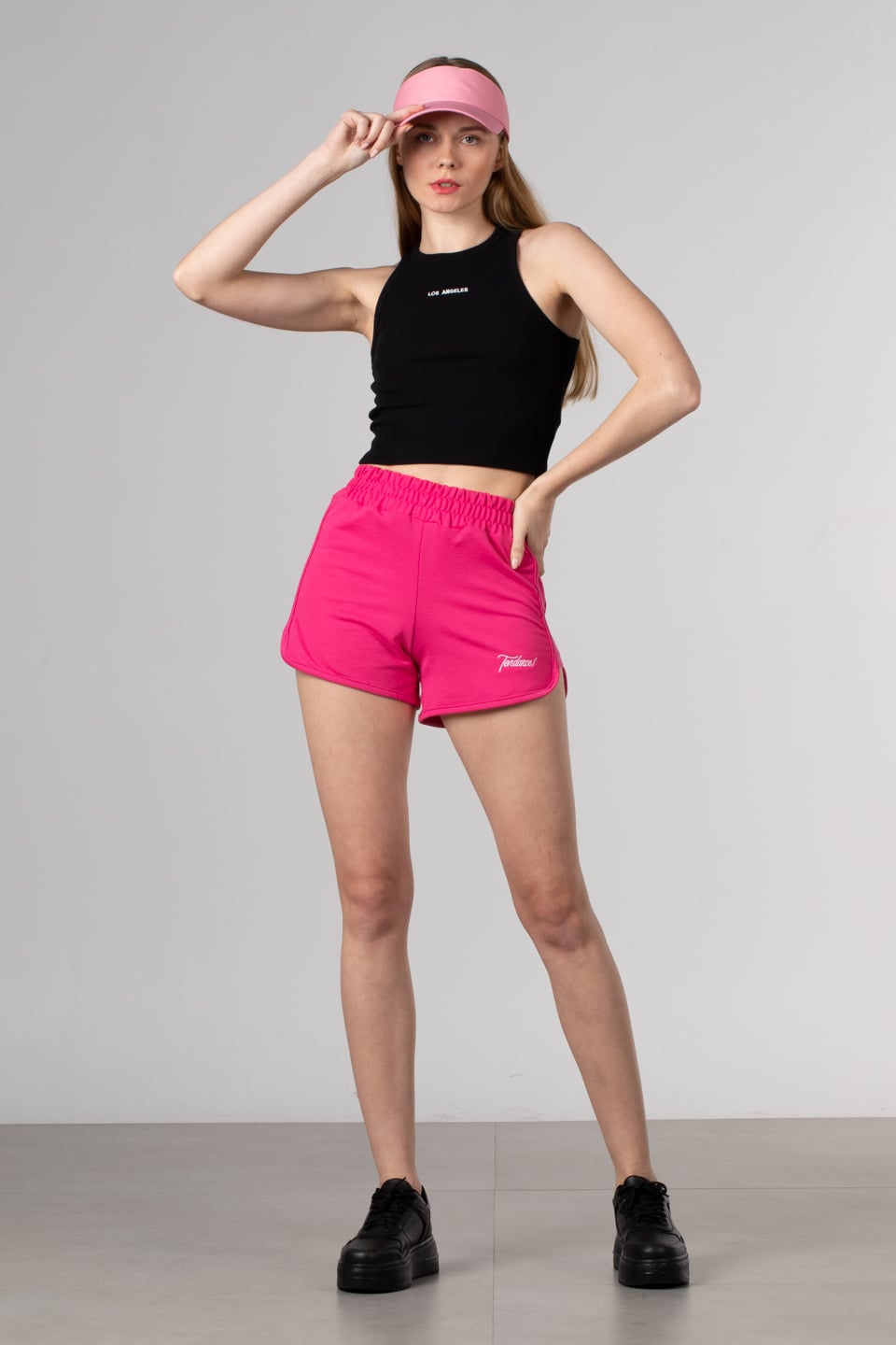 Tendance baskılı mini şort-DVN0298 Fuşya