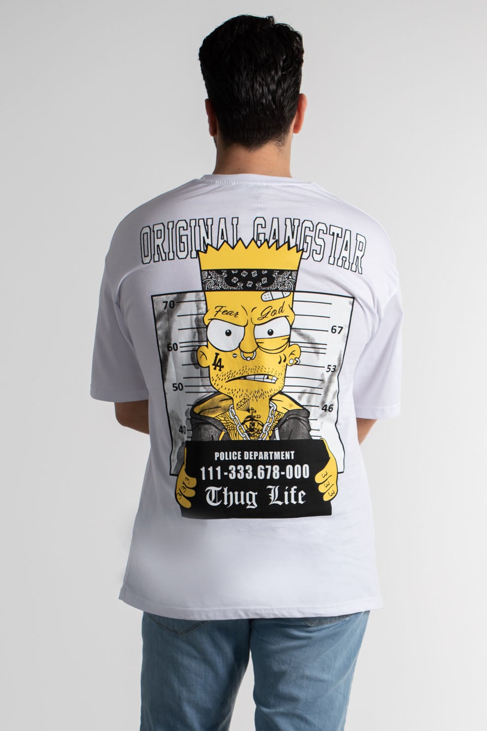 Thug lıfe baskılı oversıze t-shirt-4008 Beyaz