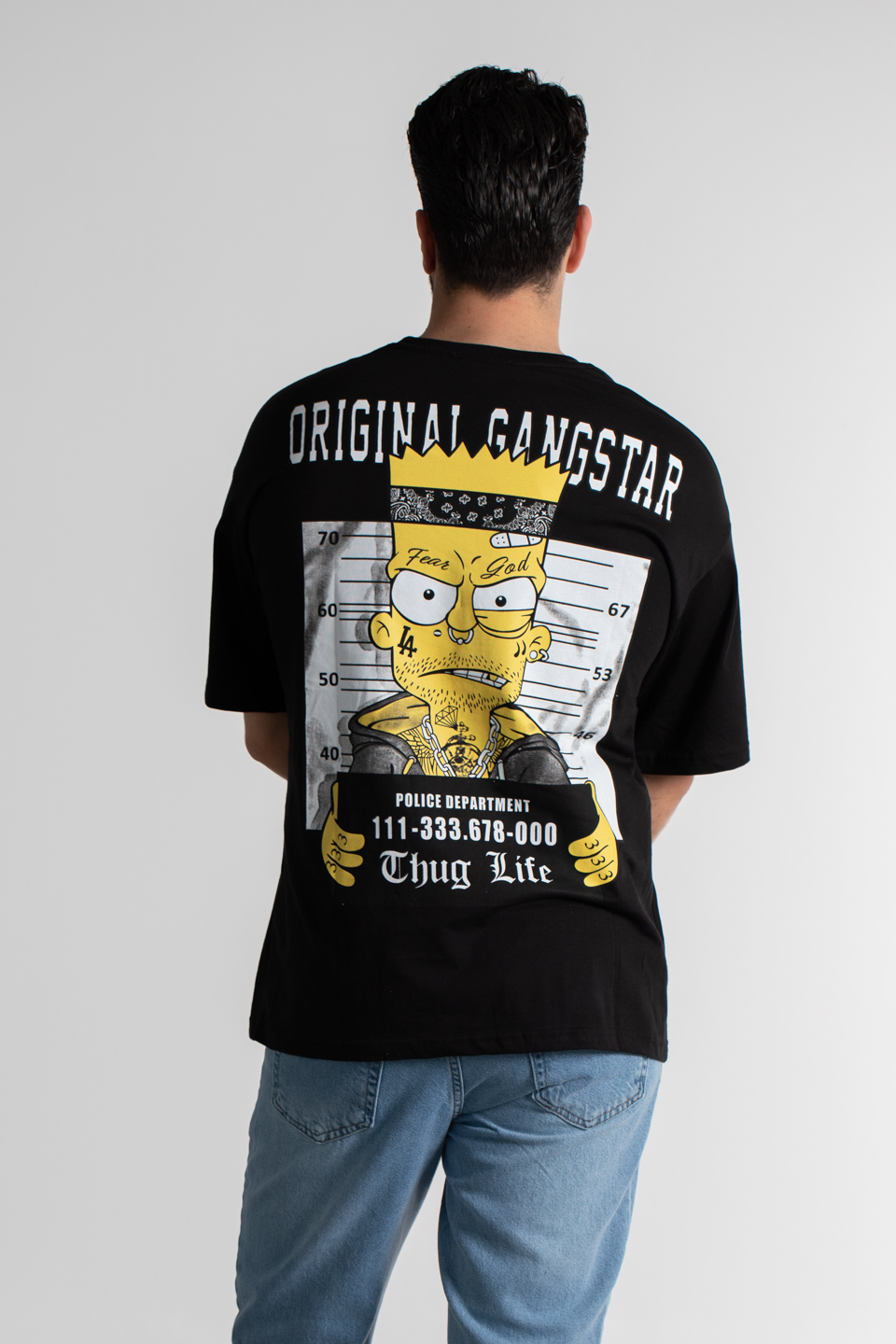 Thug lıfe baskılı oversıze t-shirt-4008 Siyah