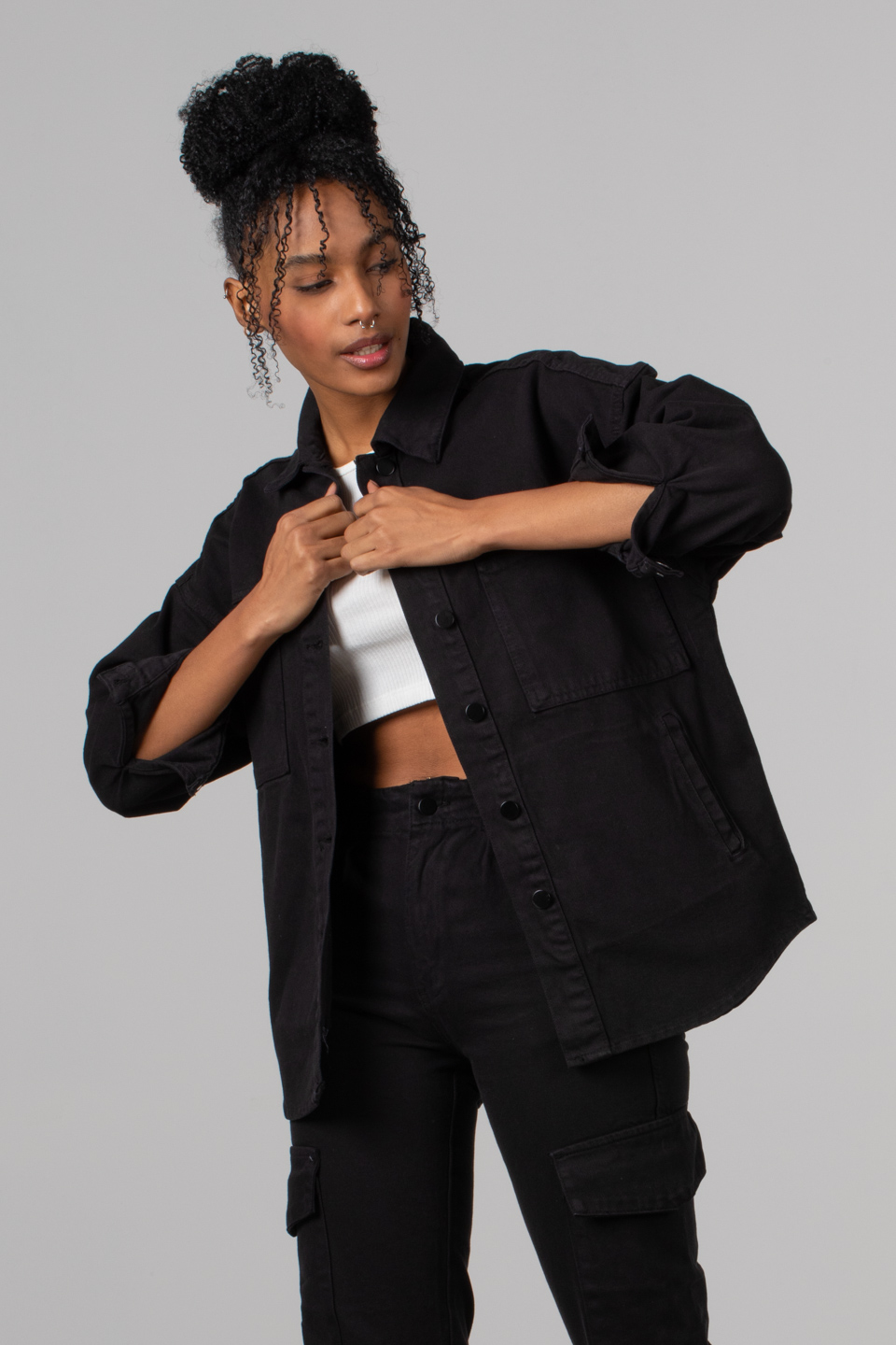 Torba cep gabardin ceket-1003 Siyah