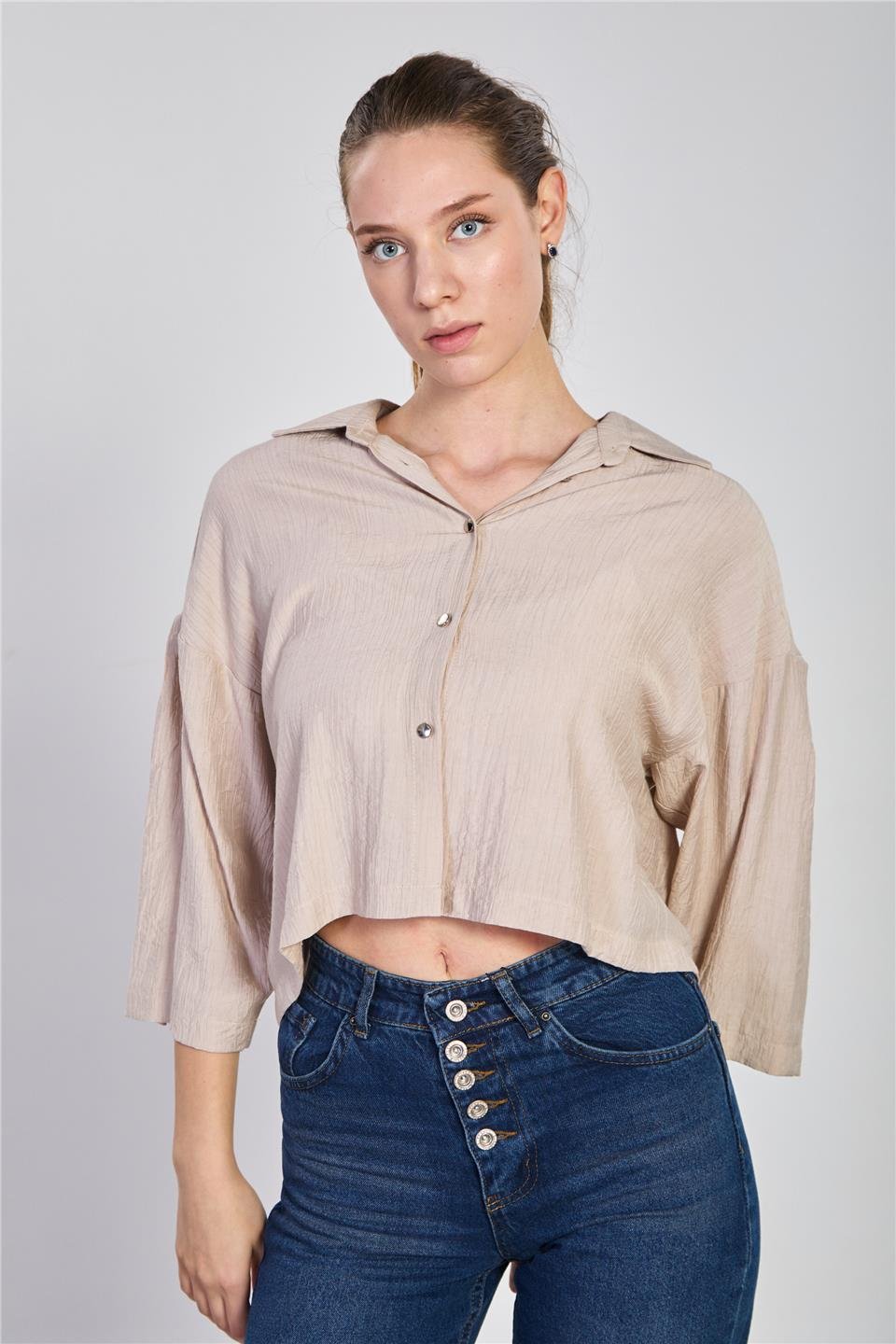 Truvakar kol kısa gömlek-6530 Bej