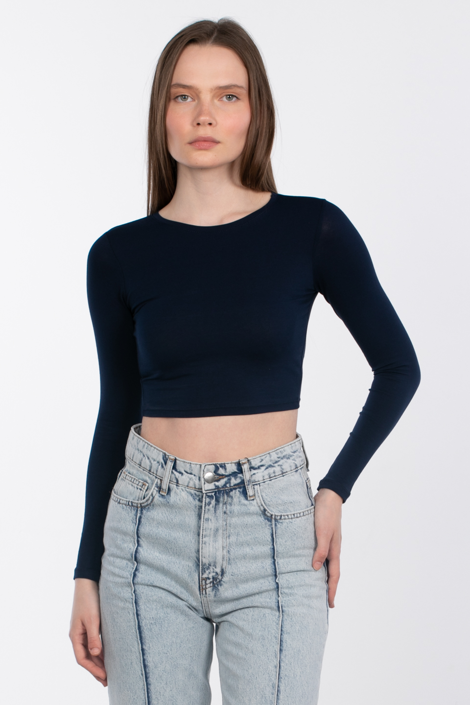 Uzun kol crop body-R990 Lacivert