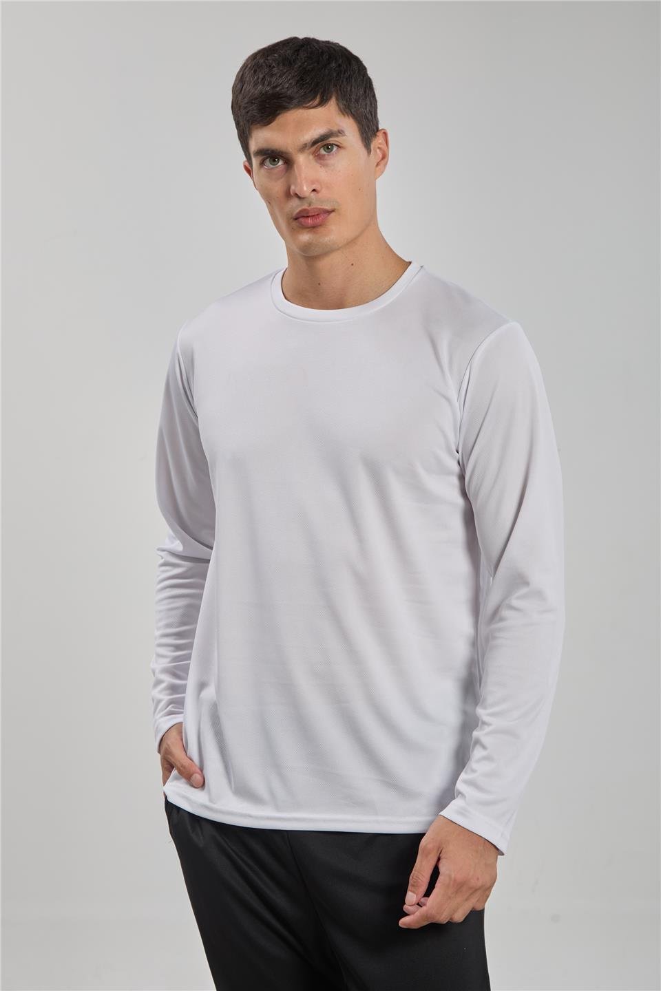 Uzun kollu sporcu t-shirt-THOR Beyaz