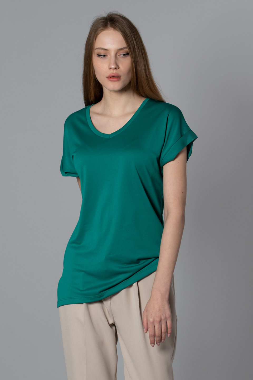 V yaka double kol t-shırt-8000 Benetton