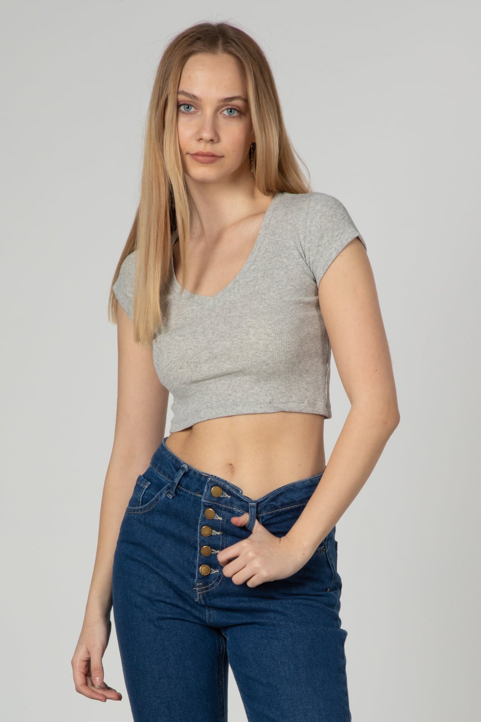 V yaka kaşkorse body-1406 Gri