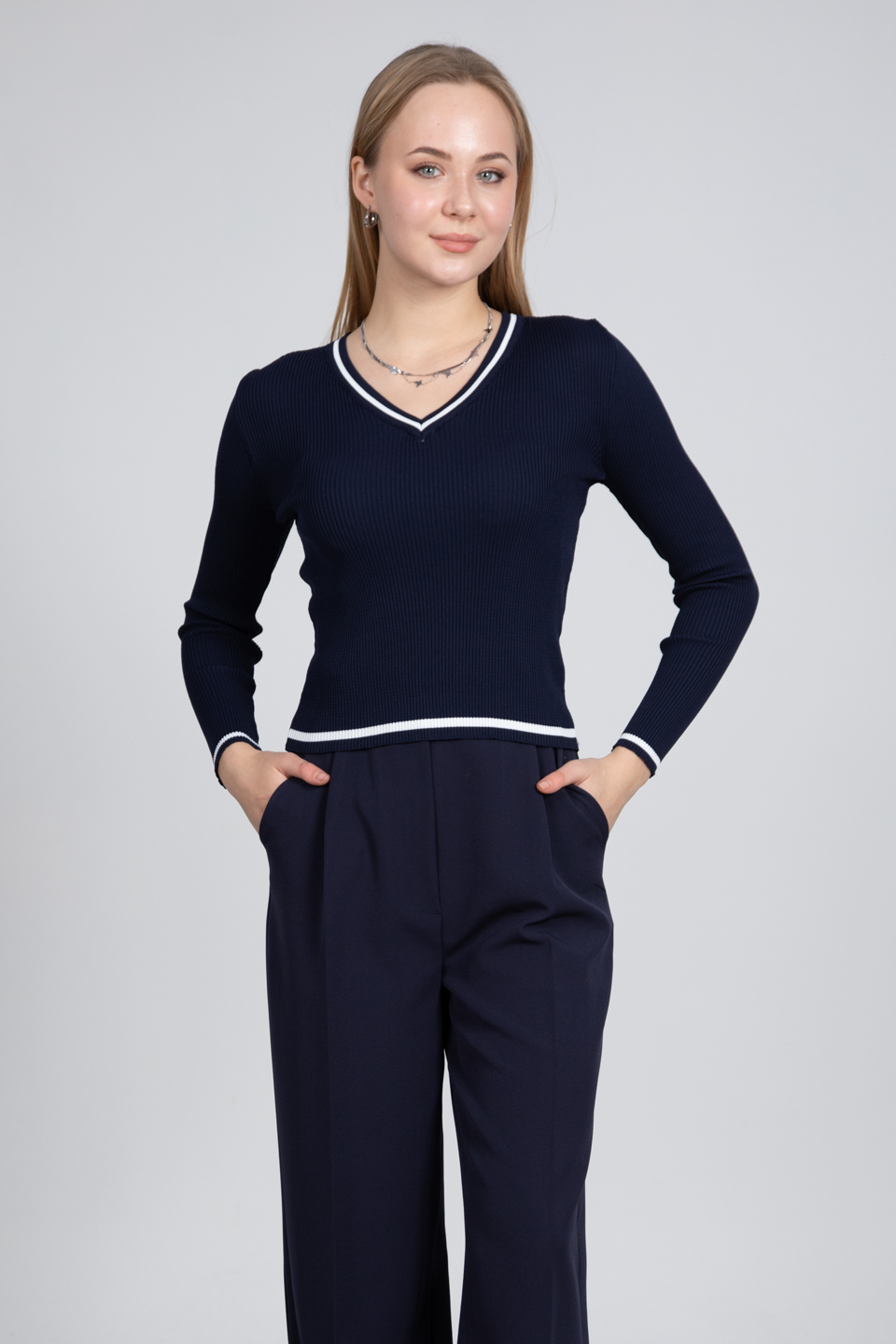 V yaka triko body-4056 Laci/Kahve