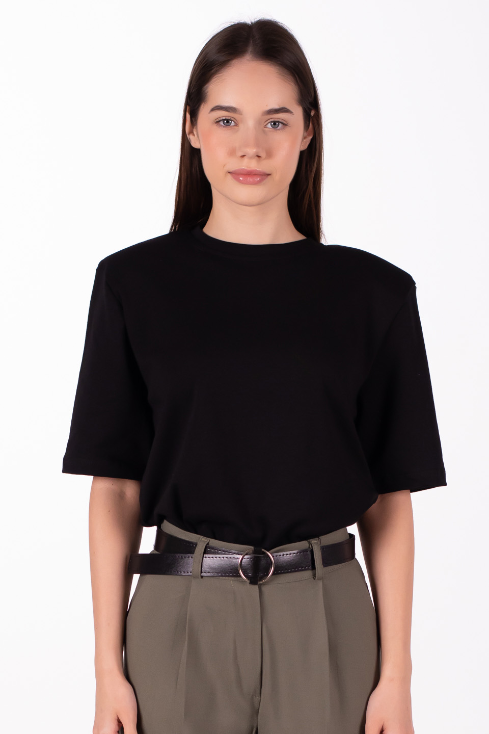 Vatkalı kısa kol t-shirt-5517 Siyah