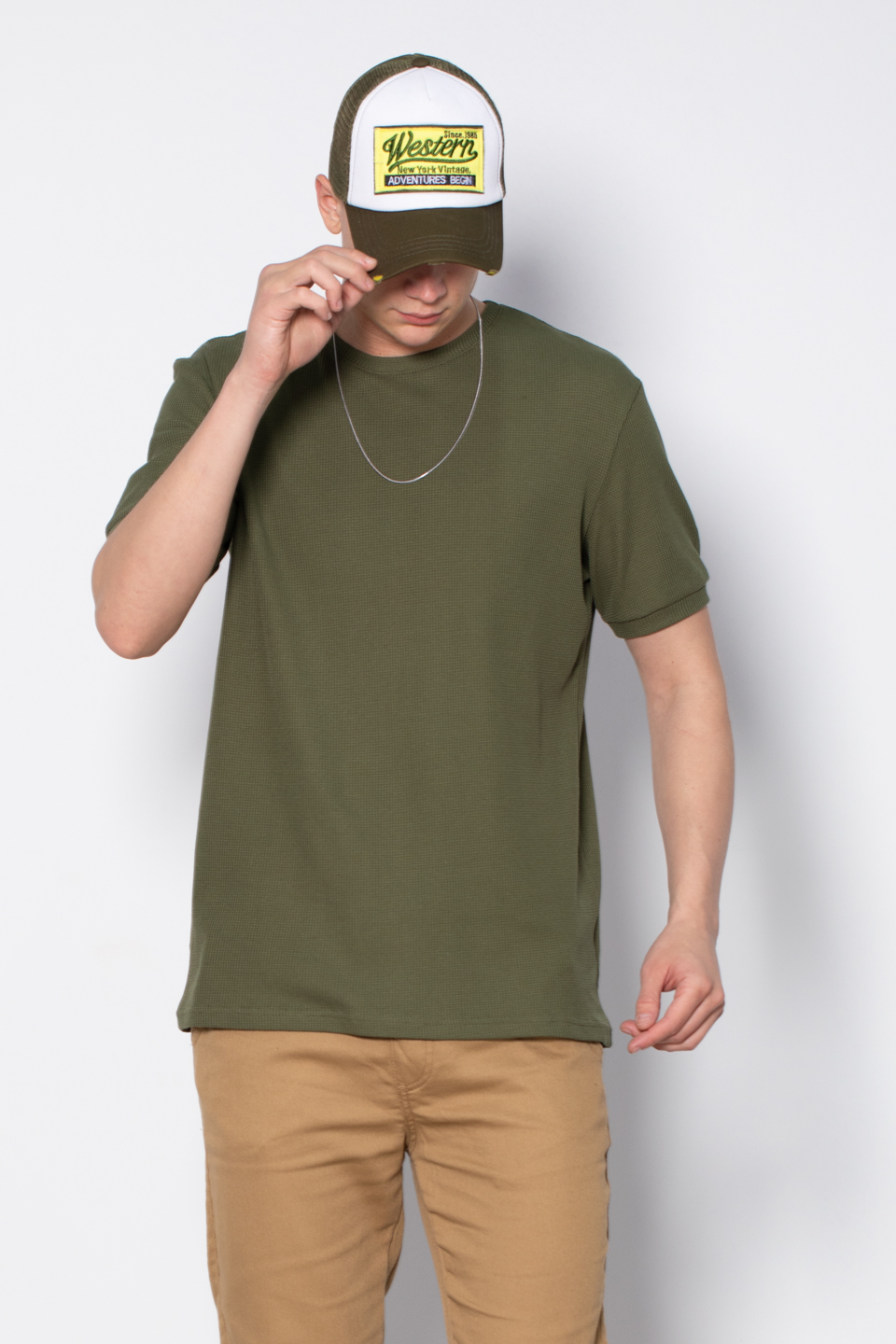 Waffal bisiklet yaka t-shirt-2709 Haki