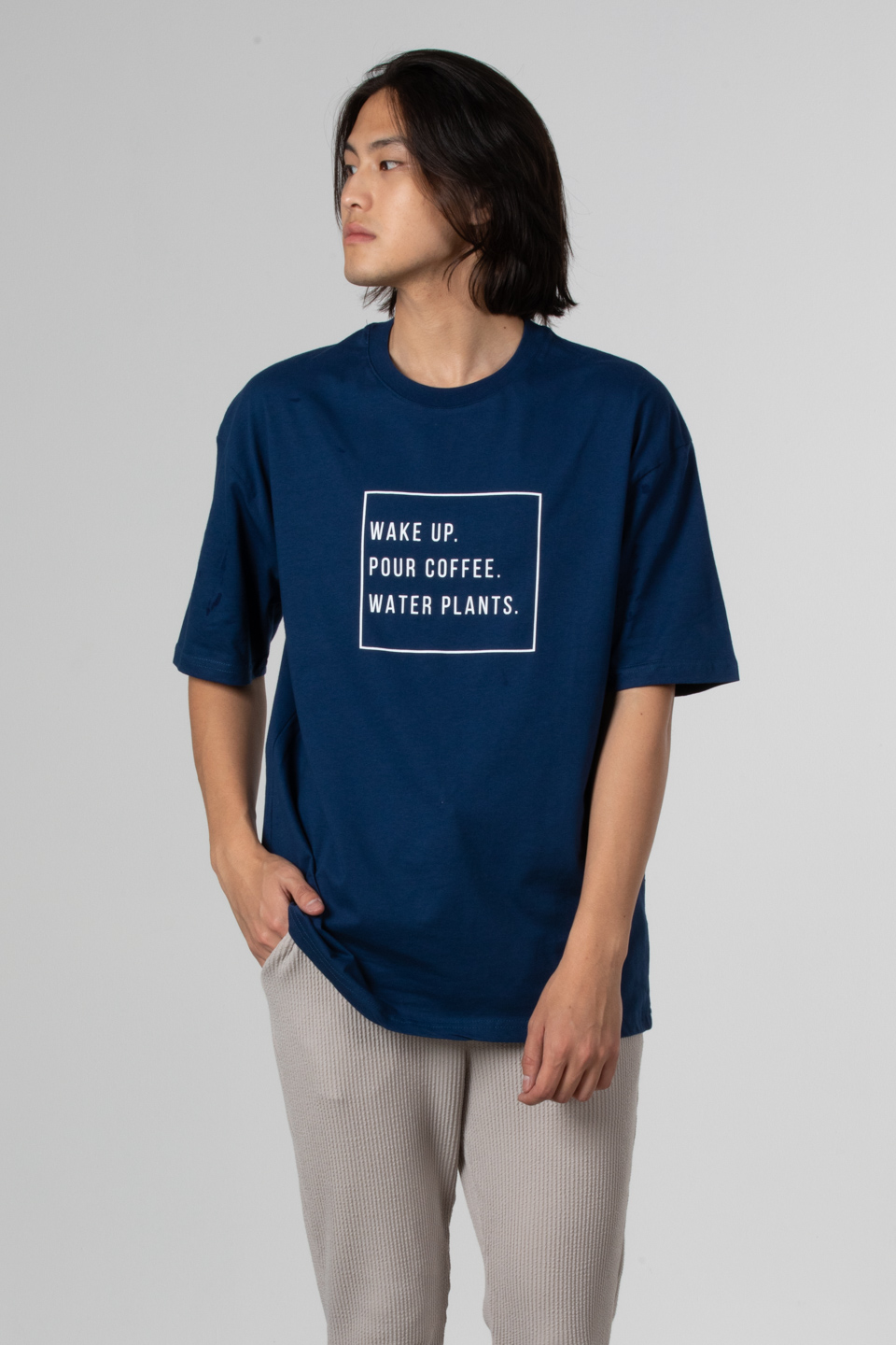 Wake up yazılı t-shirt-5029 İndigo