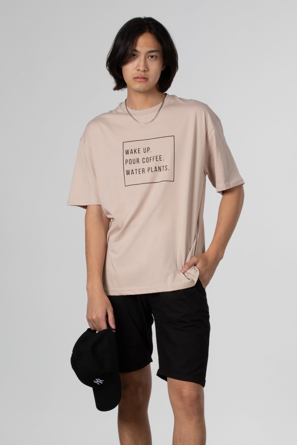 Wake up yazılı t-shirt-5029 Taş