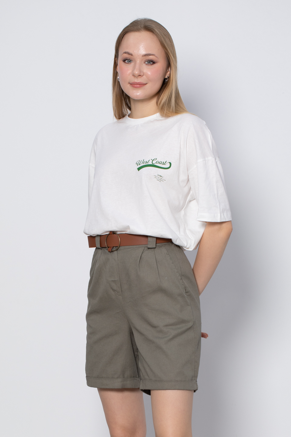 West Coast Baskılı T-Shirt - Ekru