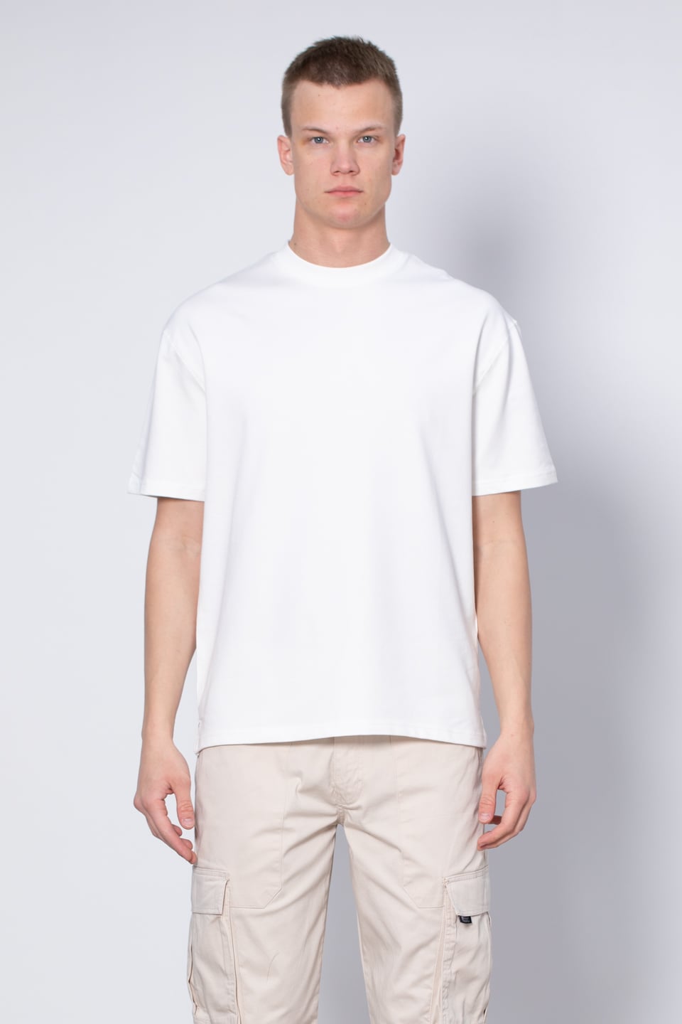 Yaka baskılı t-shirt-2610 Beyaz