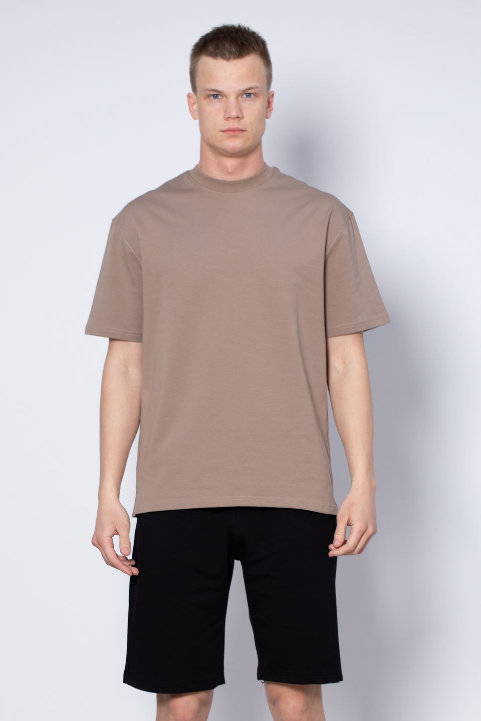 Yaka baskılı t-shirt-2610 Vizon