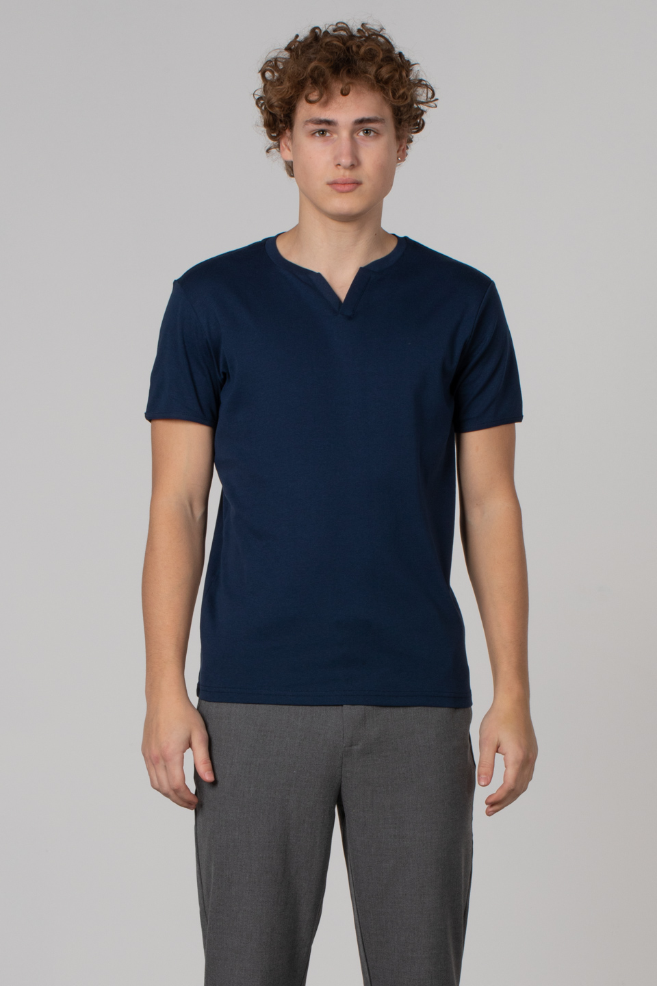 Yaka detay ribana t-shirt-2122 İndigo