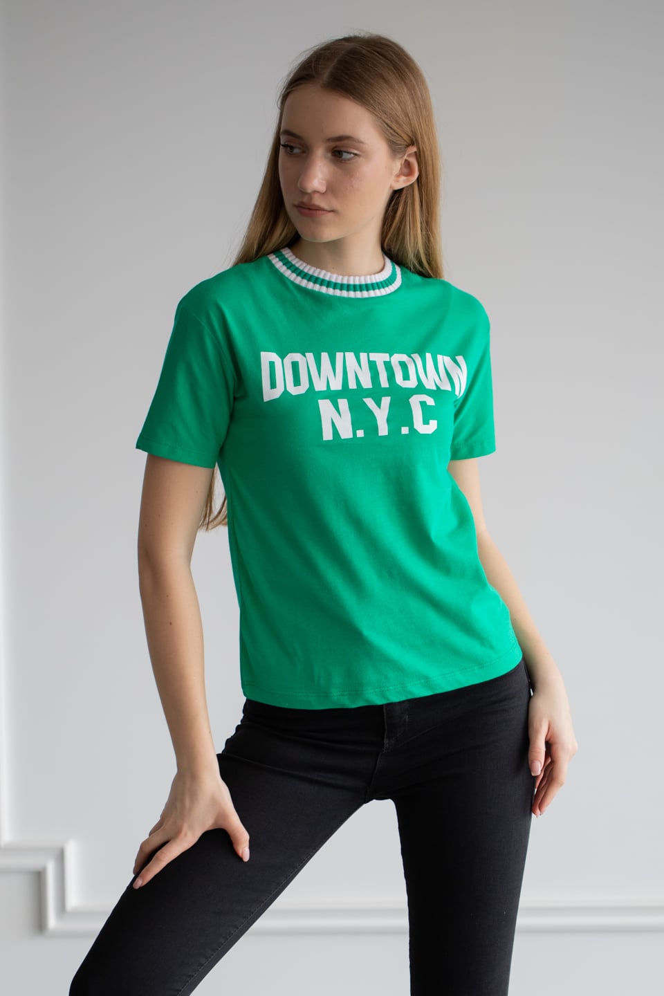Yakası triko yazı baskılı t-shirt-6380 Benetton/Beyaz