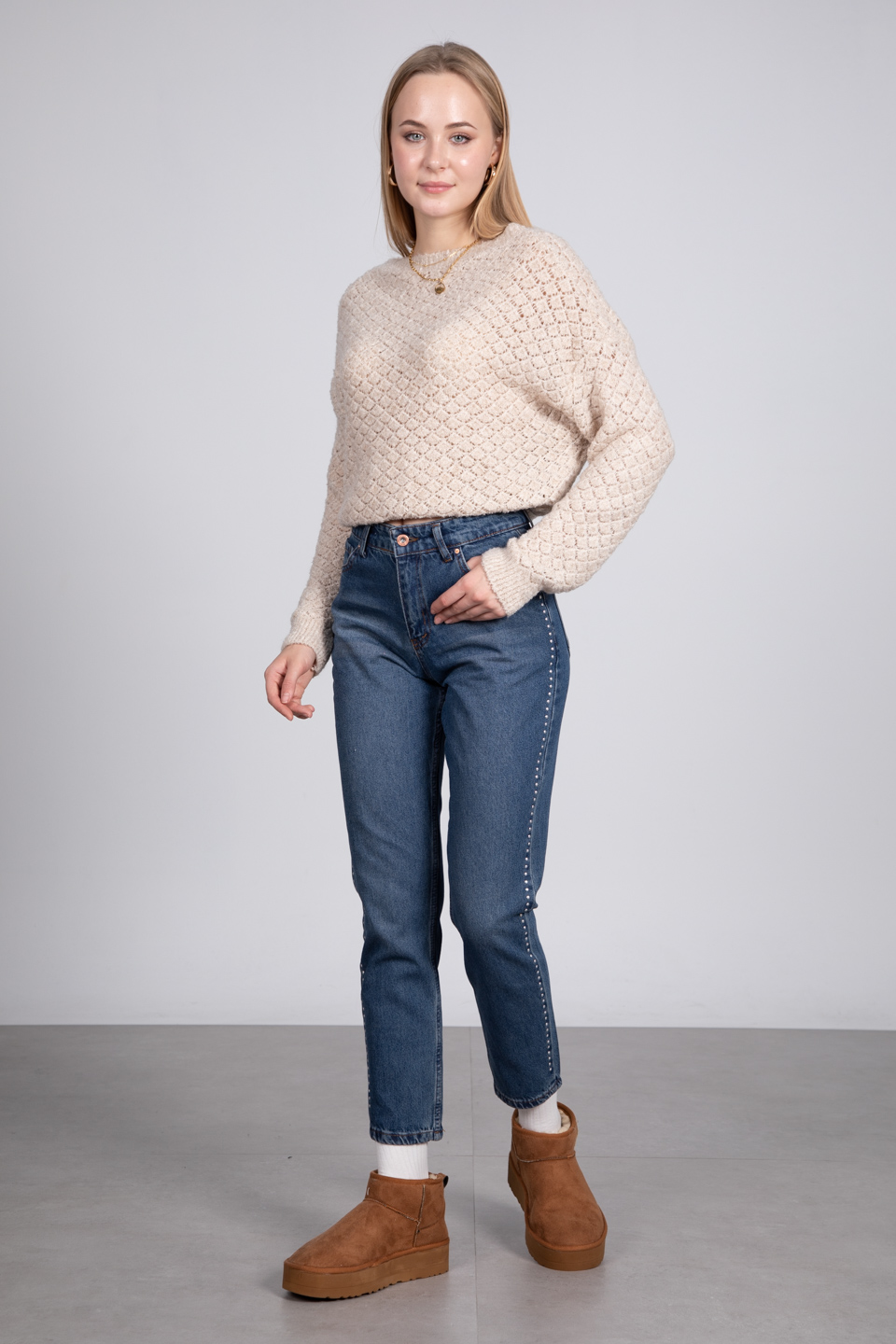 Yanları droplu mom jean-1010 K.Mavi