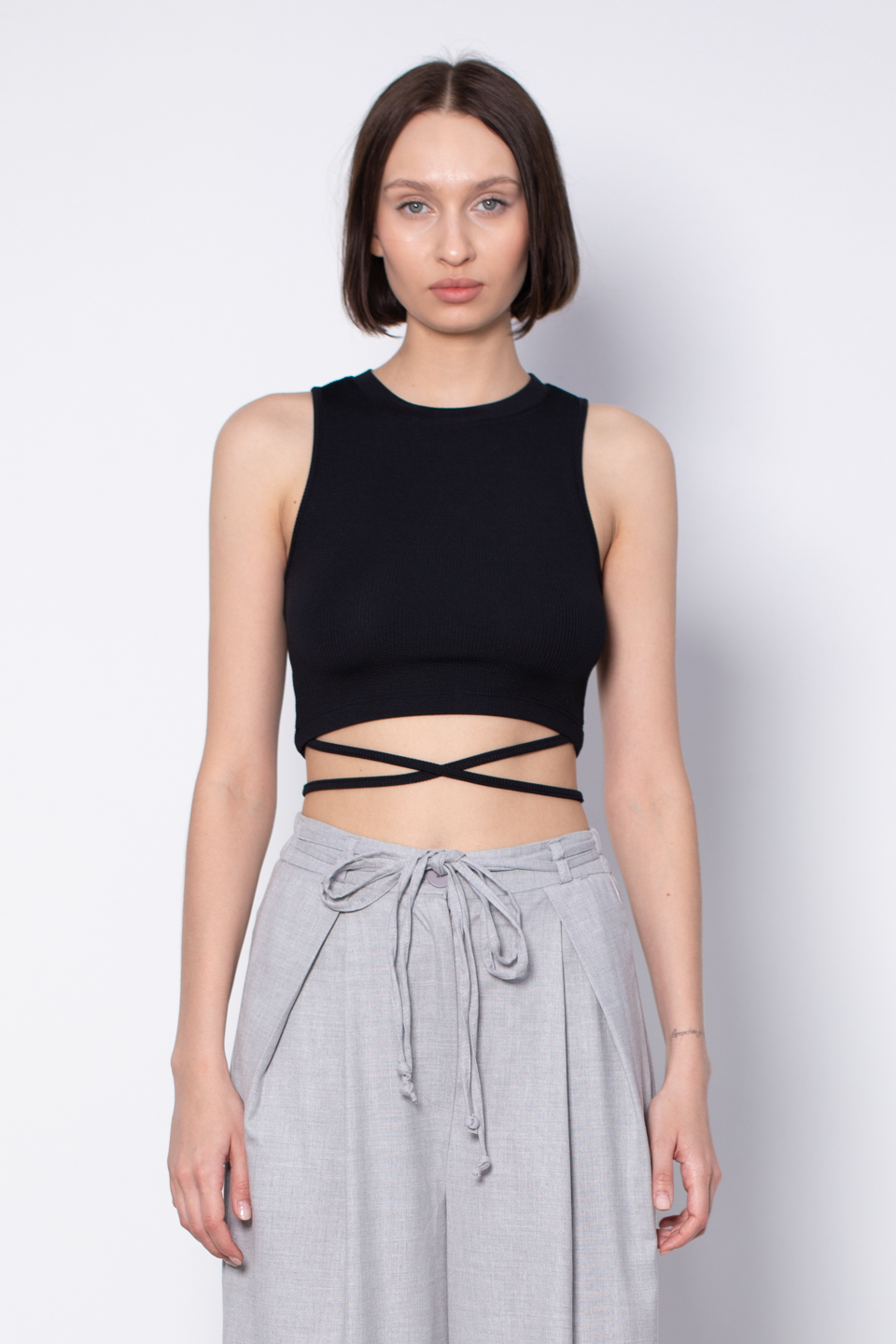 Yanları ipli crop body-5586 Siyah