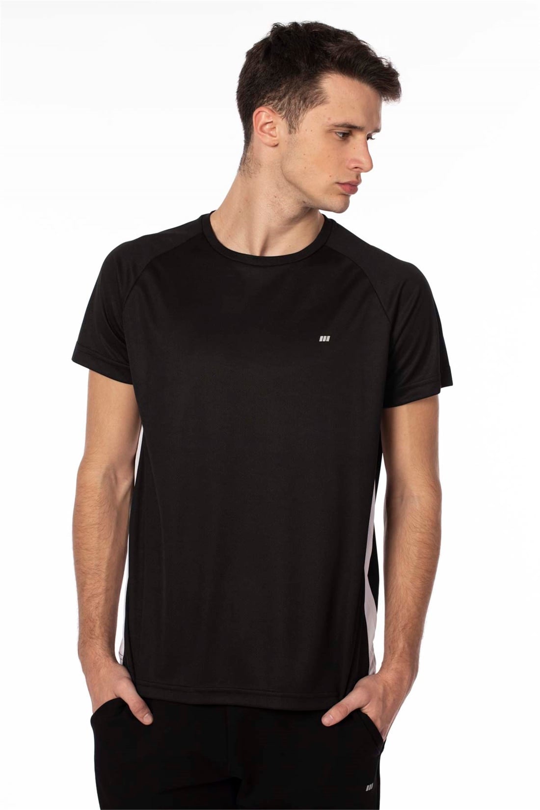 Yanları Şeritli Sport T-Shirt-Siyah