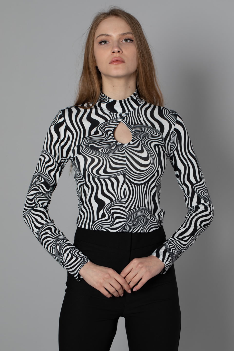 Yarım balıkçı desenli body-9610 Zebra