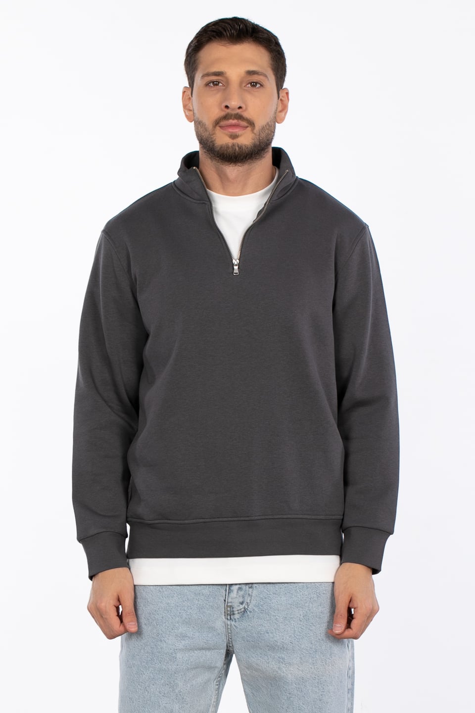 Yarım fermuarlı dik yaka sweat-5259-2 Antrasit