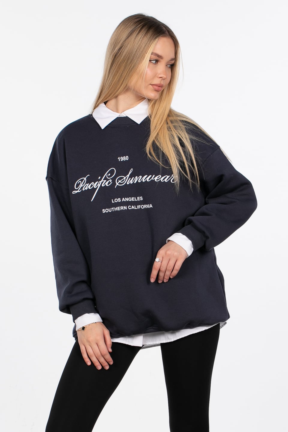 Yazı baskılı oversize sweatshirt-DVN0845 Antrasit