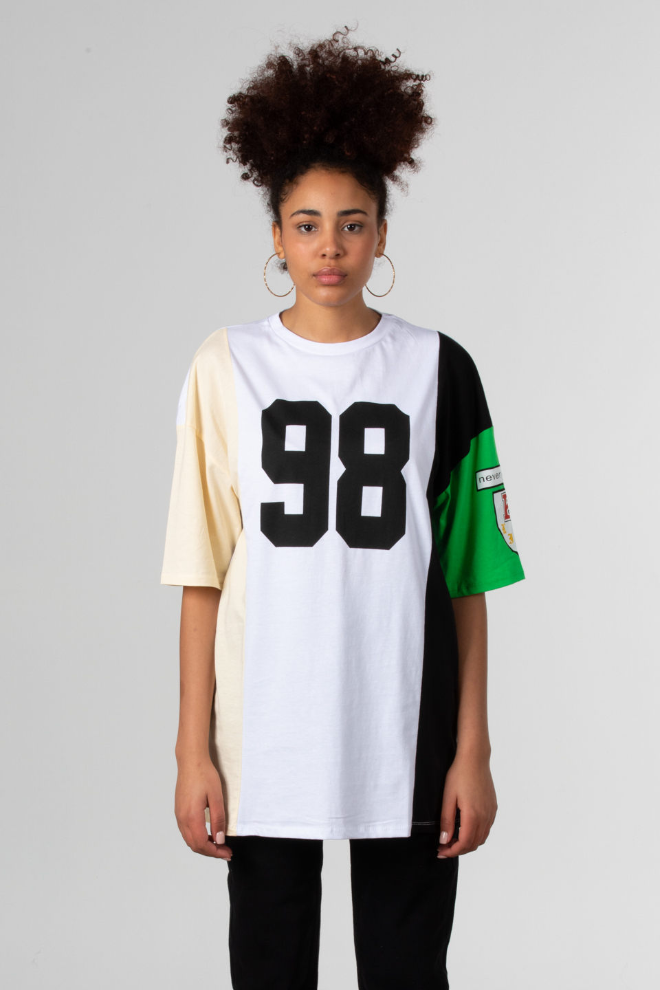 Yazı baskılı oversize t-shirt-81409 Siyah/Beyaz