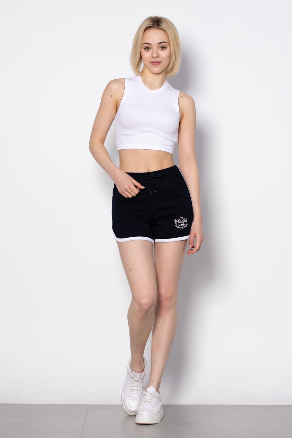 Yazı baskılı renkli şort-DVN0566 Laci/Ekru