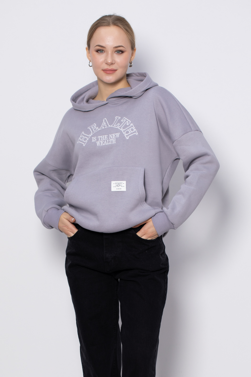 Yazı detaylı kapüşonlu sweatshirt-DVN0457 Boyalı Gri