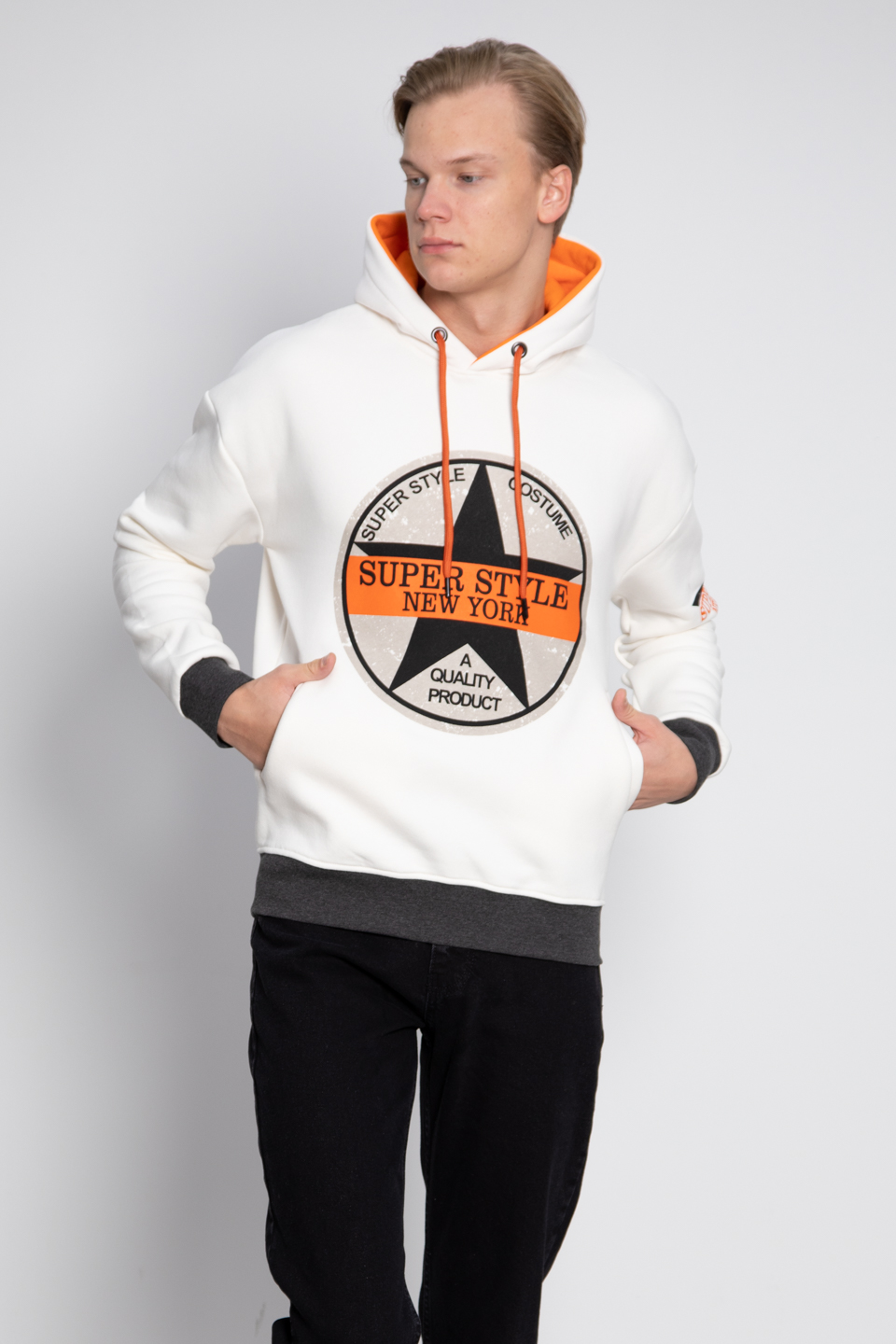 Yıldız Baskılı Sweatshirt - Ekru