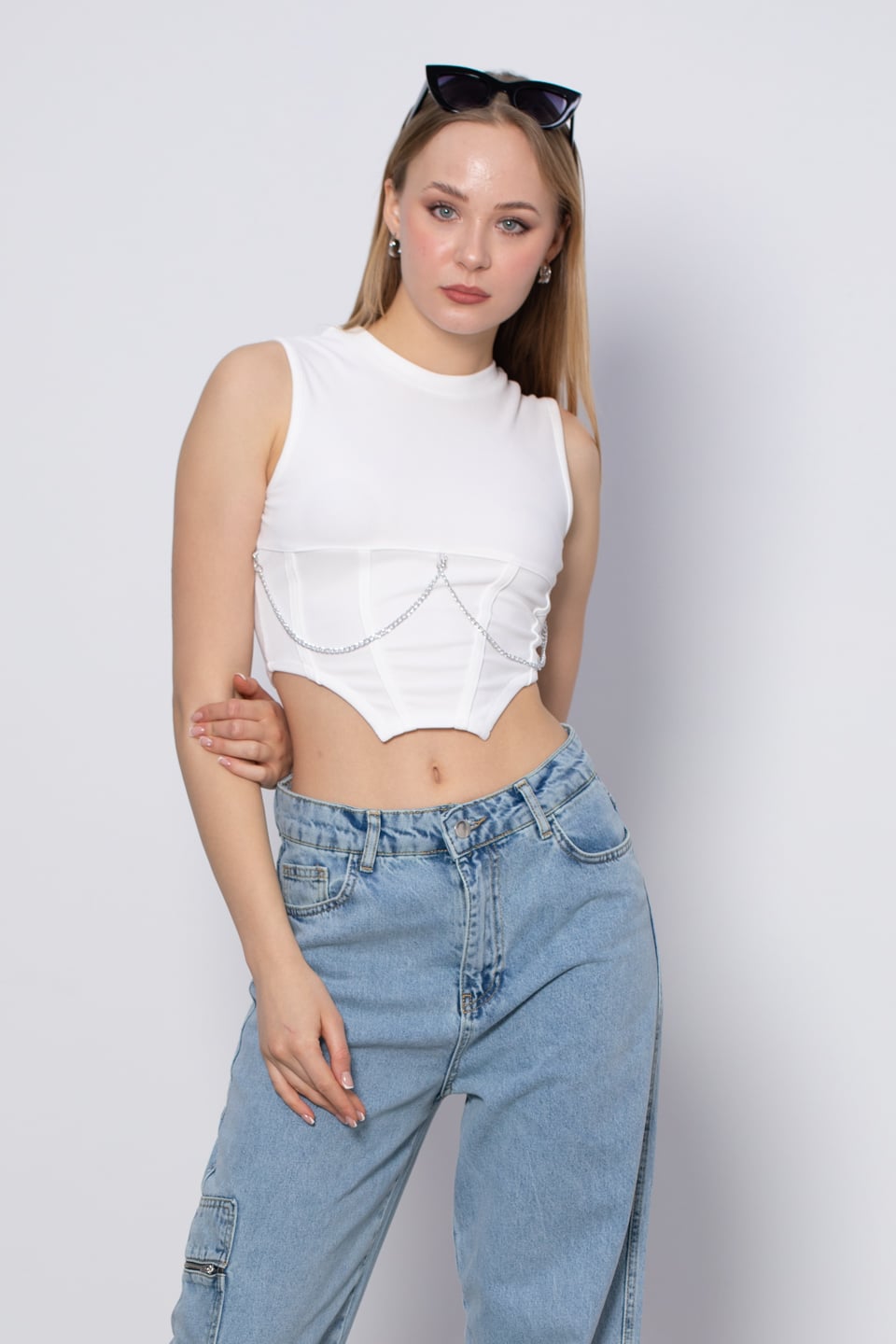 Zincir detaylı body-6114 Beyaz