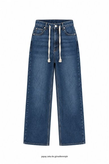 İp Bağcıklı Denim Jean Mavi