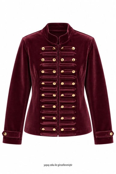 Kadife Kumaş Vatkalı Ceket Bordo