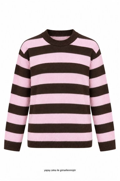 Nevwa Geniş Çizgili Triko Pembe